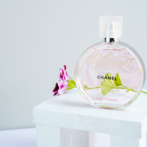 Chanel Chance fragrance engraved for bride's wedding day by KeeKee Creates.