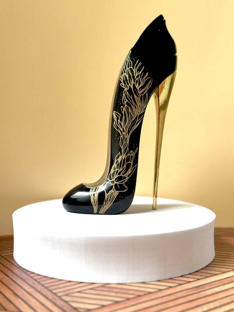 Engraved Good Girl fragrance by KeeKee Creates with floral designs.