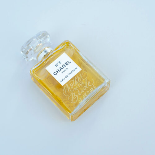 Chanel No. 5 fragrance engraved for mother of the bride by KeeKee Creates.