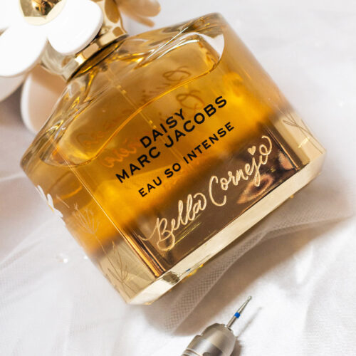 Engraved Daisy Marc Jacobs fragrance for quinceañera by KeeKee Creates, gold-filled.