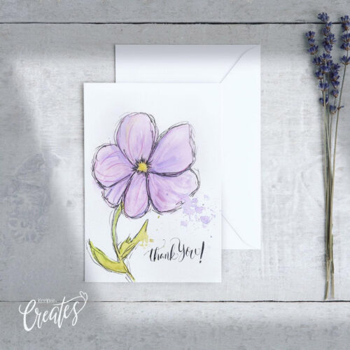 Handmade card by KeeKee Creates, featuring a watercolor purple flower.