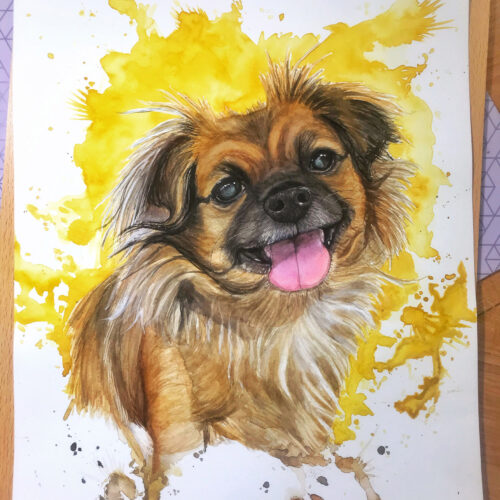 Handmade card by KeeKee Creates, featuring a watercolor portrait of a dog.