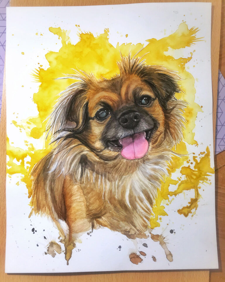 Handmade card by KeeKee Creates, featuring a watercolor portrait of a dog.