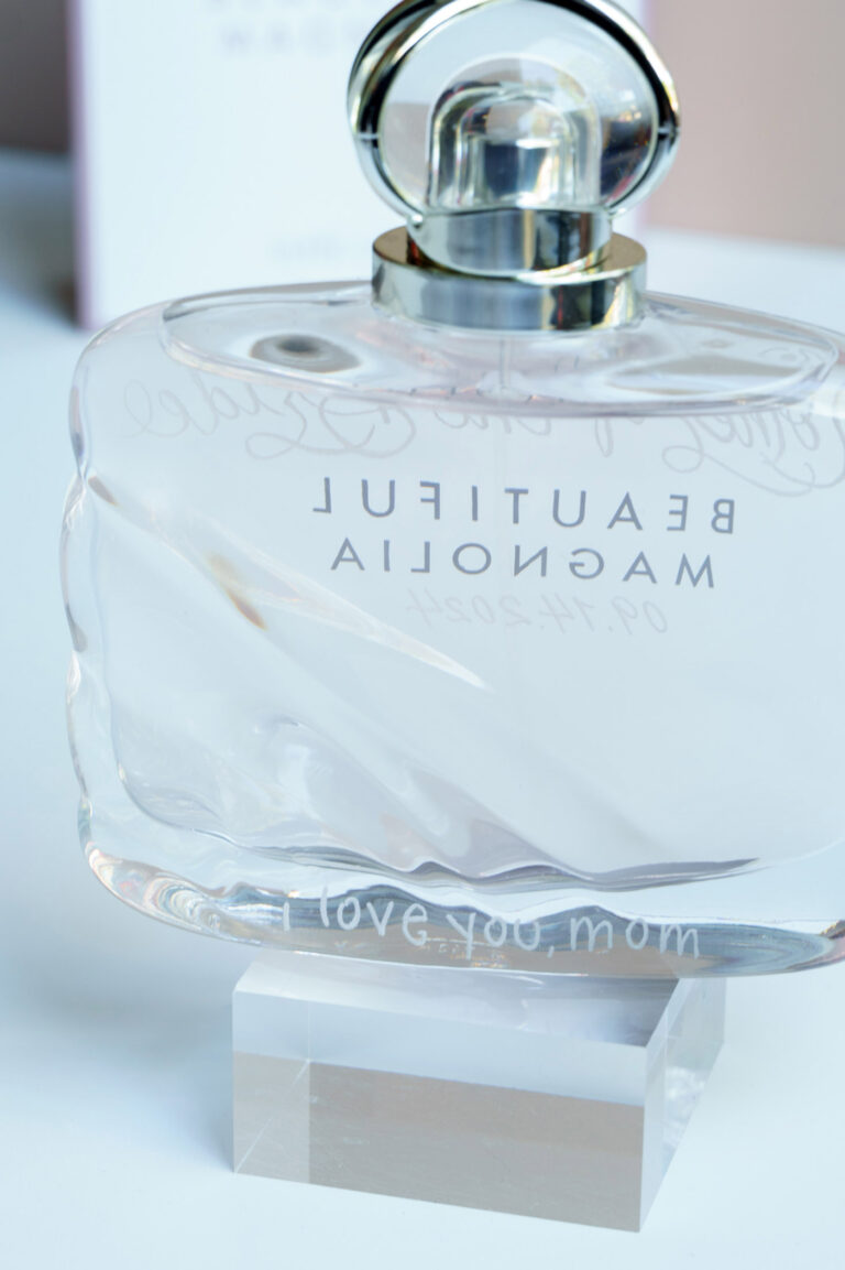 Beautiful Magnolia fragrance engraved with client's handwriting by KeeKee Creates.