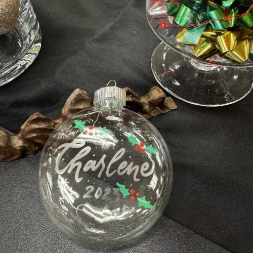 Personalized holiday ornaments with calligraphy