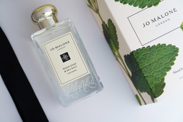 Engraved Jo Malone Wood Sage and Sea Salt perfume bottle by KeeKee Creates with elegant initials.